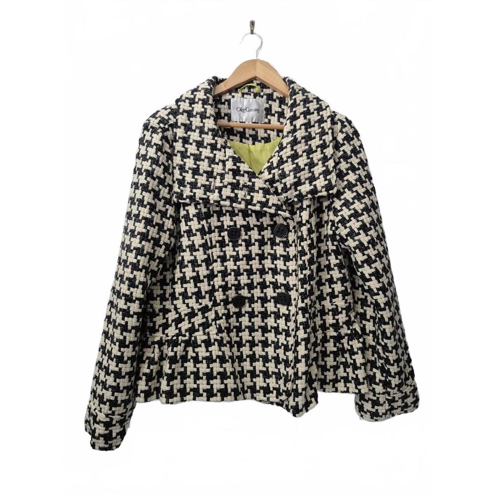 Oleg Cassini Ladies Short Winter Jacket Double Breasted Cream Black Textured